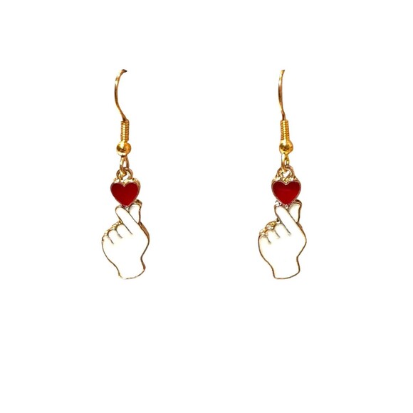 Indio Jewelry Jewelry - Enamel Hand and Heart Charm on 10kt Gold Earrings #2209